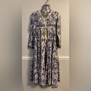 NWT, SLV White & Blue Bohemian Maxi Dress
